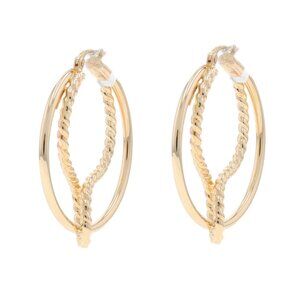 Yellow Gold Nautical Rope Hoop Earrings - 14k Circle Twist Pierced